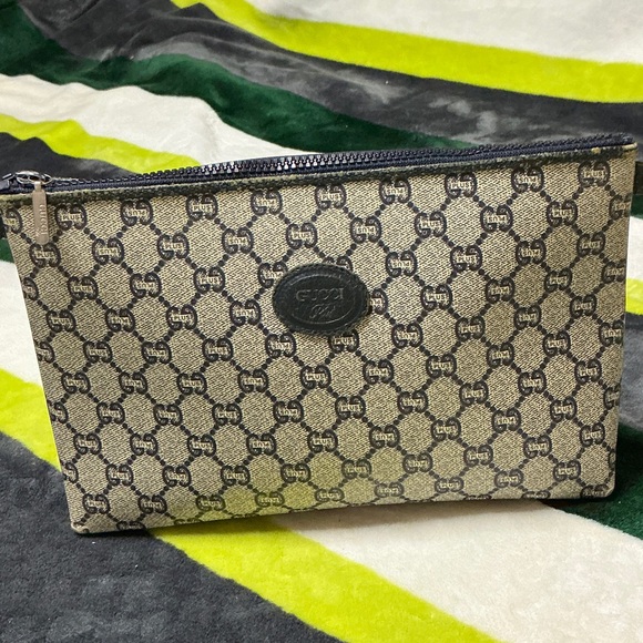 Gucci Handbags - Rare Gucci Plus Beige and Blue Signature Pouch/Clutch